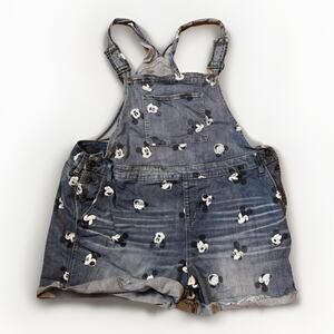 Disney Mickey Mouse Denim Short Overalls Women’s Size 28 Distressed Bib Shorts